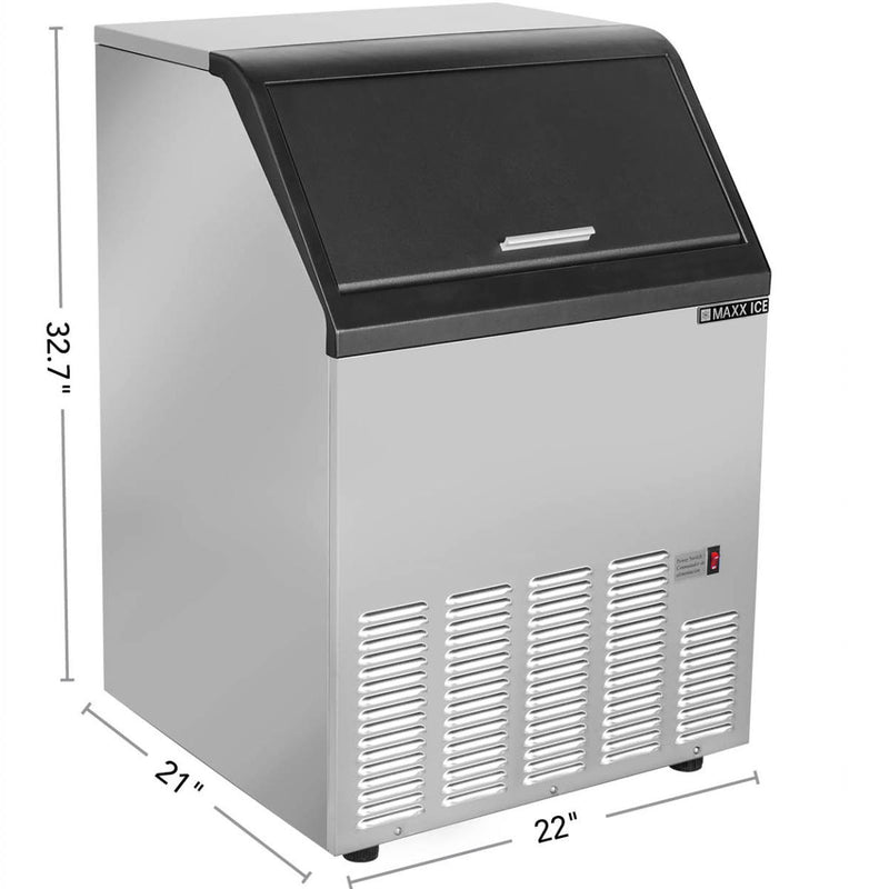Maxx Ice Self-Contained Ice Machine, 125 lbs, Half Dice, w/Storage Bin, Stainless Steel/Black Trim