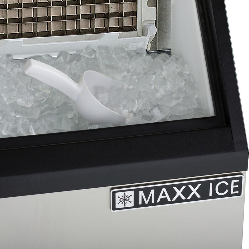Maxx Ice Self-Contained Ice Machine, 265 lbs, Half Dice Cubes, Storage Bin, Stainless Steel/Black Trim