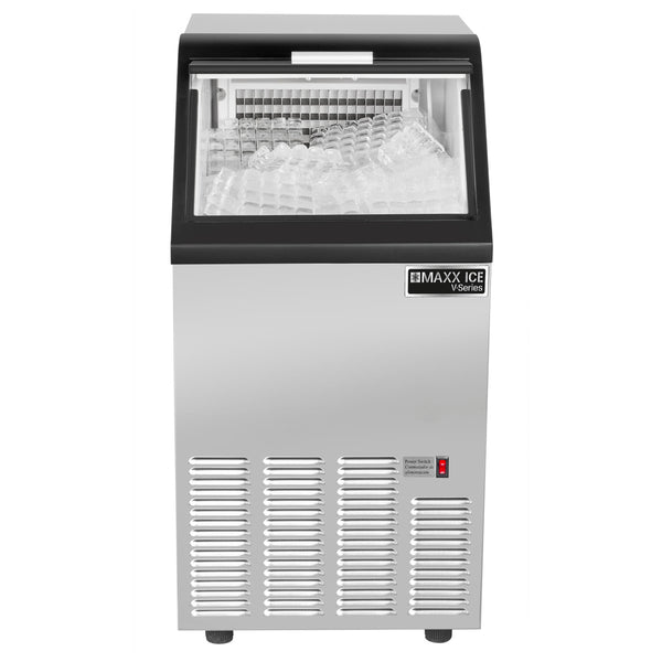 Maxx Ice V-Series Self-Contained Ice Machine, in Stainless Steel with Black Trim- Lifestyle