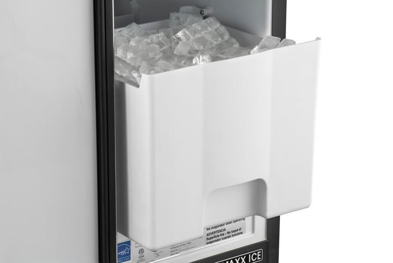 Maxx Ice Self-Contained Indoor Ice Machine, 15W, 60 lbs, Full Dice Ice  Cubes, Energy Star Listed, in Black with Stainless Steel Door (MIM50) -  Maxx Ice