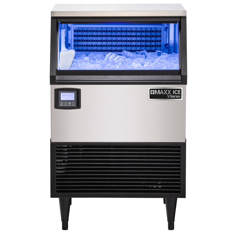 Maxx Ice V-Series Self-Contained Ice Machine, in Stainless Steel with Black Trim