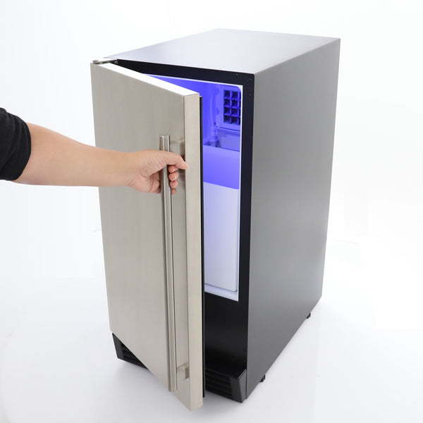 Maxx Ice Built-In Indoor Clear Ice Machine ADA, 15"W, 65 lbs, Full Dice Cubes, Black/Stainless Steel Door