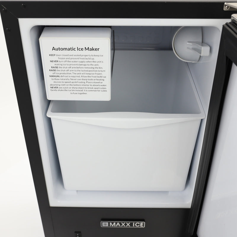 Maxx Ice Shallow Depth Indoor Undercounter Ice Maker, 15", 25 lbs, Crescent Cube, Stainless Steel