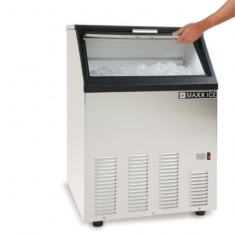 Maxx Ice Self-Contained Ice Machine, 130 lbs, Bullet Ice Cubes, with 35 lb Built-in Ice Storage Bin, in Stainless Steel with Black Trim (MIM130)