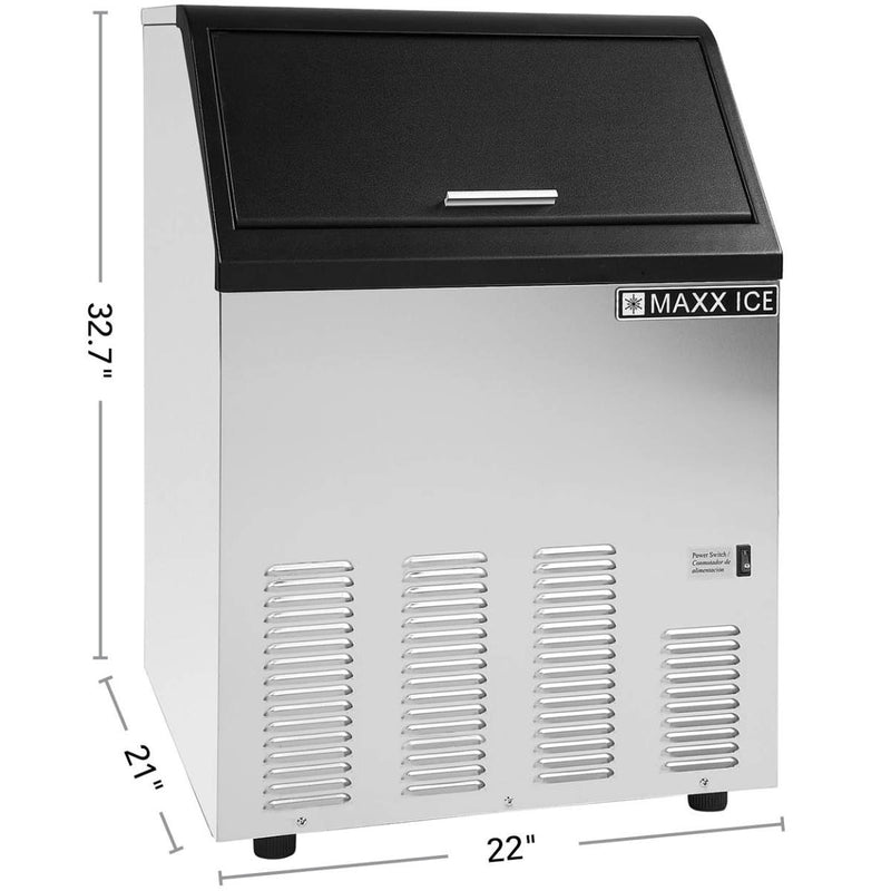 Maxx Ice Self-Contained Ice Machine, 130 lbs, Bullet Cubes, w/Storage Bin, Stainless Steel/Black Trim