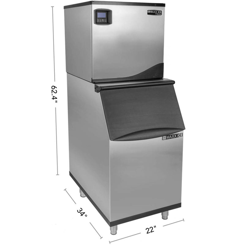 Maxx Ice V-Series Modular Ice Machine and Storage Bin, in Stainless Steel