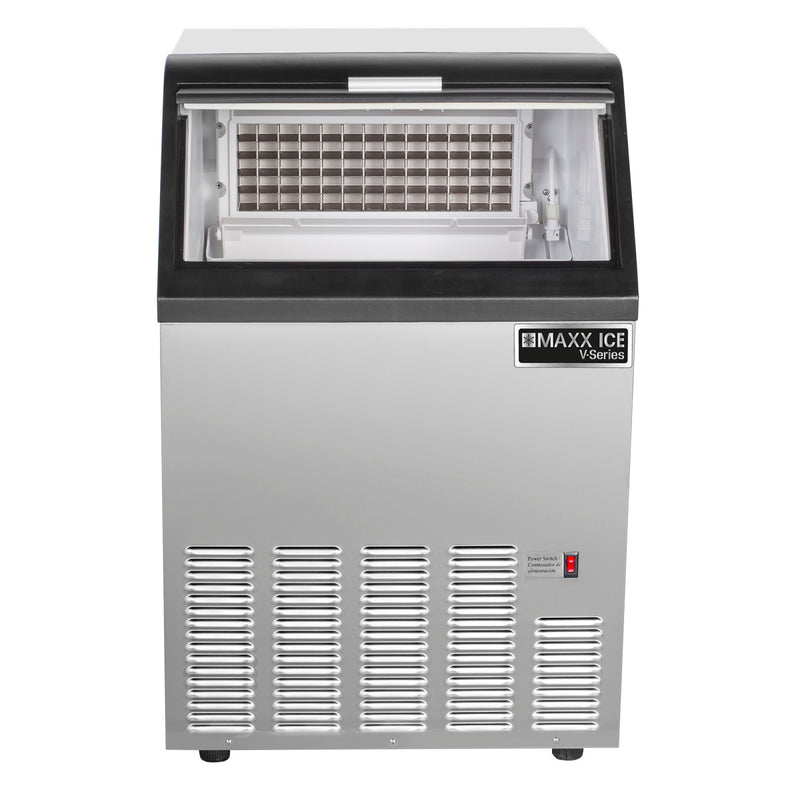 Maxx Ice V-Series Self-Contained Ice Machine, in Stainless Steel with Black Trim